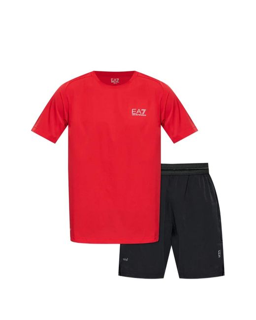 EA7 Red Ensemble Haut-Short À Logo Imprimé for men
