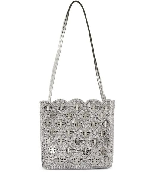 Rabanne White Scalloped-Edge Metal-Detail Shoulder Bag