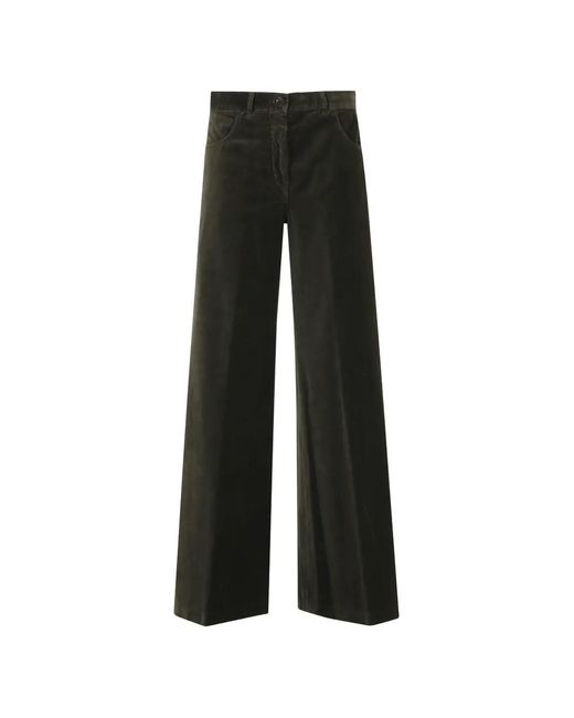 Aspesi Black Velvet Wide-Leg Trousers