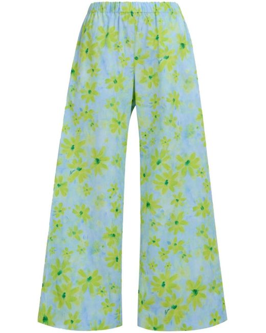 Pantalones anchos con estampado floral Marni de color Green
