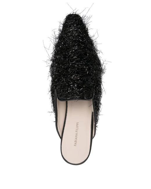 Fabiana Filippi Black Textured-Finish Square-Toe Mules