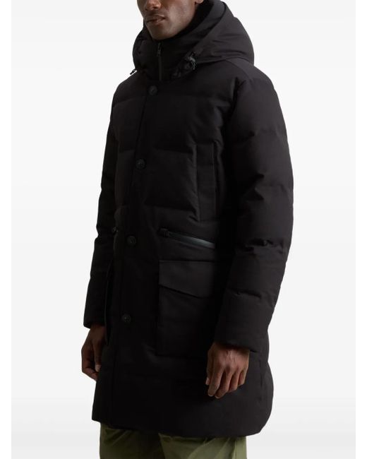 Woolrich Black Button-Fastening Hooded Padded Coat for men