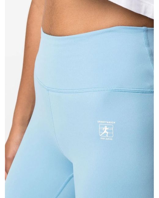 Sporty & Rich Blue Runner Logo-Print Leggings