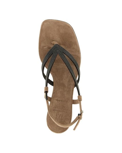 Brunello Cucinelli Natural Square-Toe Embellished Sandals