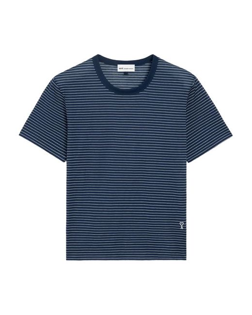 AMI Blue De Coeur Striped T-Shirt for men