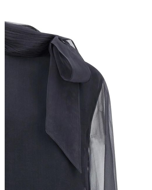 Brunello Cucinelli Zijden Blouse Met Geplooide Hals in het Blue