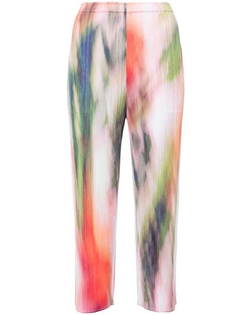Pleats Please Issey Miyake Red Pleated Cropped Trousers