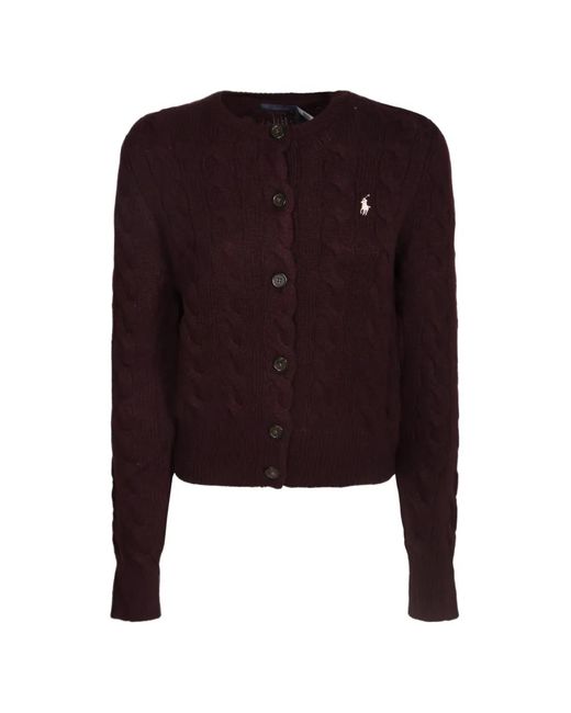 Polo Ralph Lauren Purple Cable-Knit Wool-Cashmere Cardigan