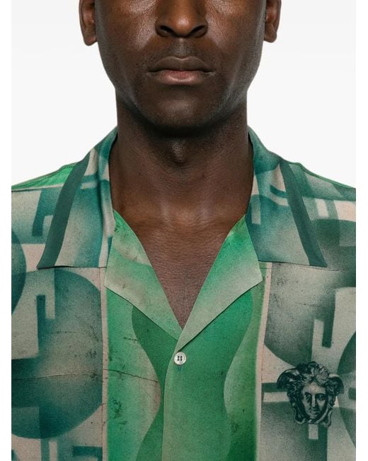Versace Green Chemise À Imprimé Greca Et Tête De Méduse for men