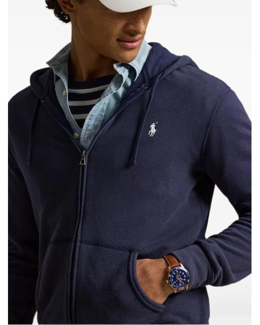 Polo Ralph Lauren Blue Embroidered-Logo Zip-Up Hoodie for men