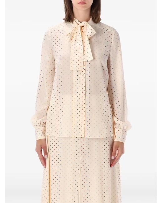 Valentino Garavani Natural Star-Print Pussy-Bow Blouse