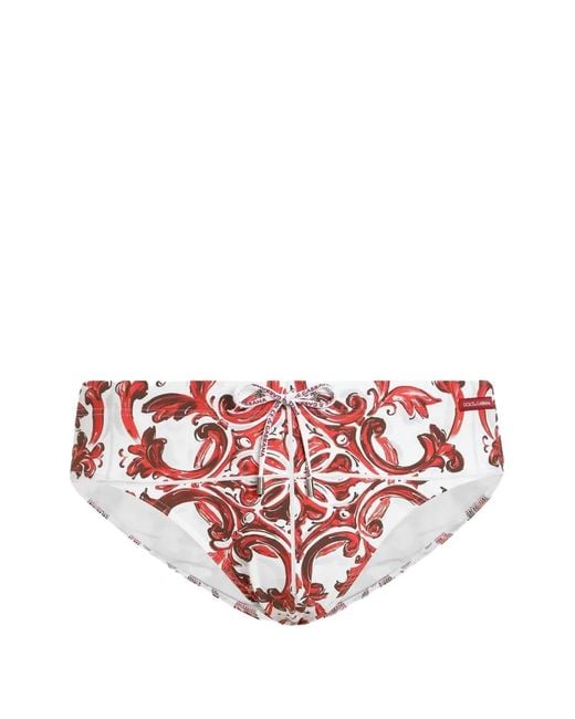 Dolce & Gabbana Pink Majolica-Print High Swim Briefs for men