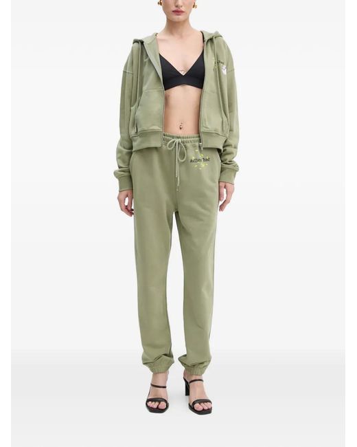 Moschino Green Pantalon Droit Imprimé À Taille À Lien De Resserrage