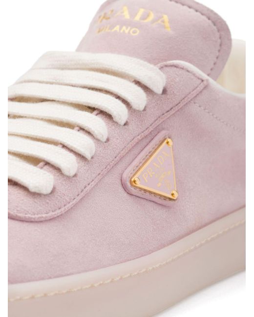 Prada Pink Triangle-logo Suede Sneakers