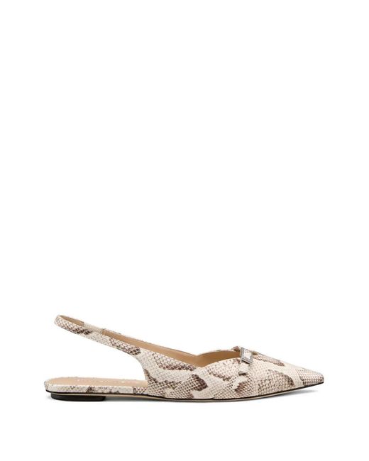 Stuart Weitzman White Georgie Snake-Print Slingback Pumps