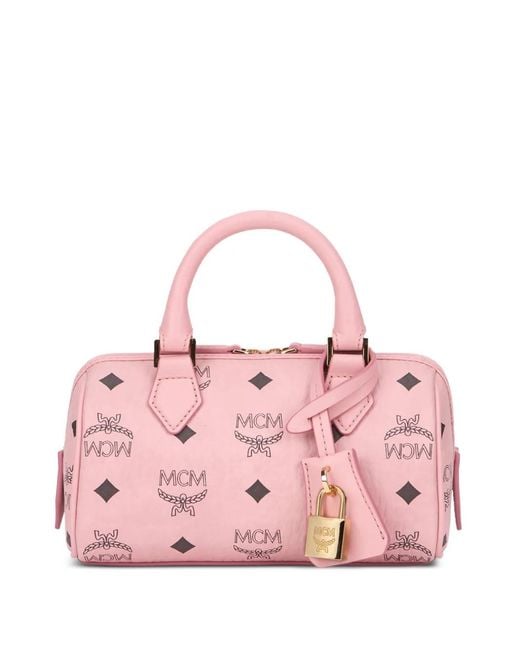 MCM Pink Mini Ella Boston Monogram Tote Bag