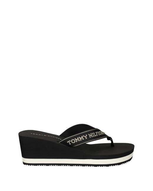 Tommy Hilfiger Black Logo Straps Slides
