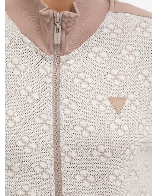 Guess White 4G Zip-Up Sweater