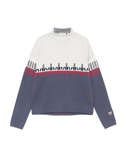 Rossignol Blue Patterned Mock-Neck Sweater