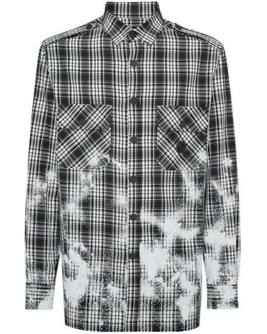 Philipp Plein Gray Checked Long-Sleeve Shirt for men