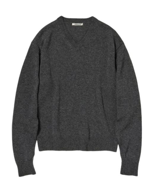 Auralee Gray V-Neck Cashmere Sweater