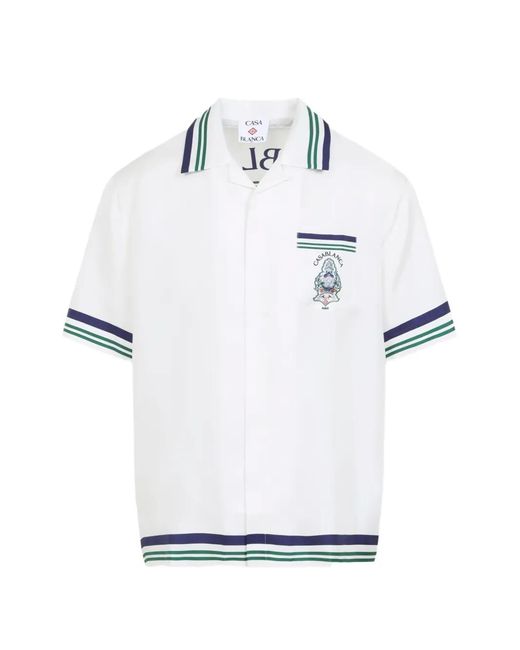Casablanca White Hotel Emblem Short-Sleeve Silk Shirt for men