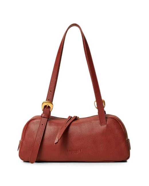 Twinset Red Adjustable Leather Bowler Bag