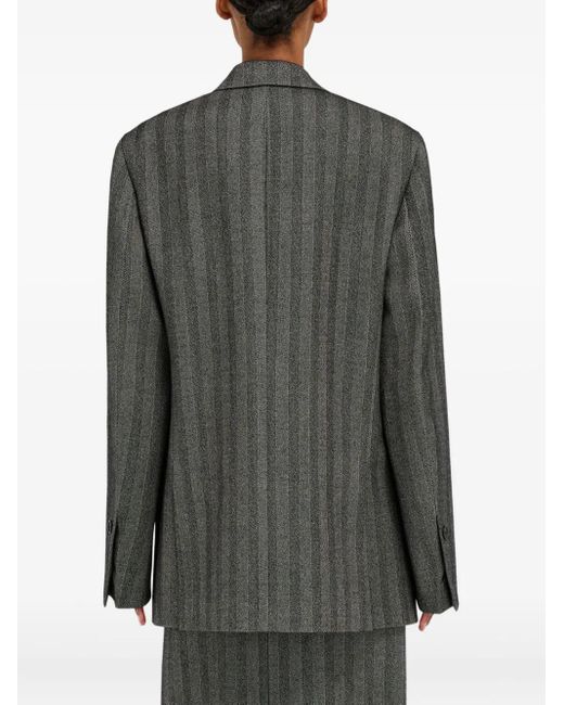 Ferragamo Gray Chevron-Pattern Double-Breasted Coat