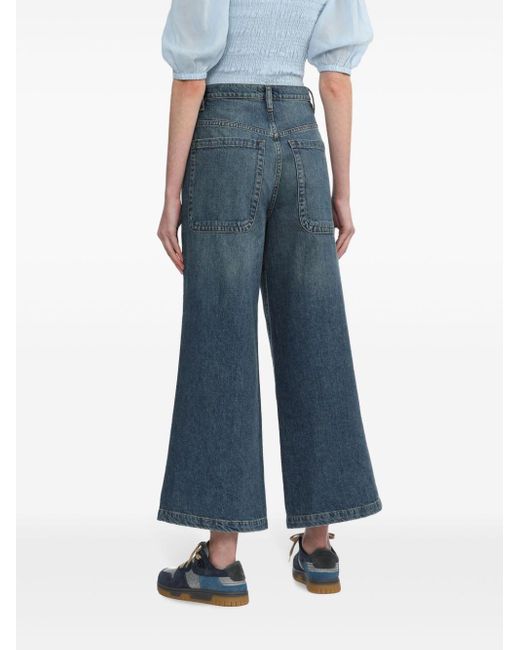 FRAME Blue High-rise Wide-leg Jeans
