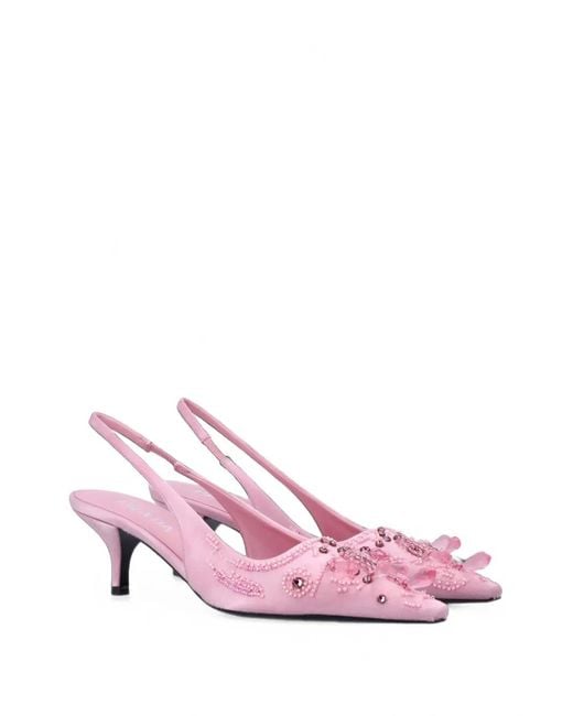 Prada Pink Embroidered Satin Slingback Pumps