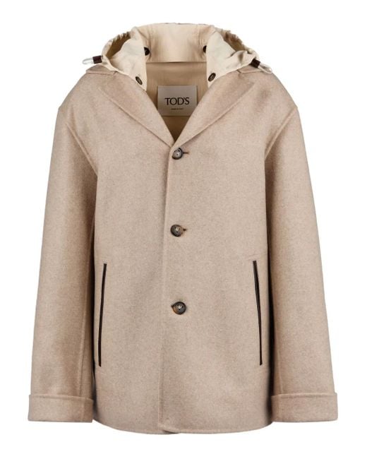 Tod's Natural Hooded Trimmed Jacket