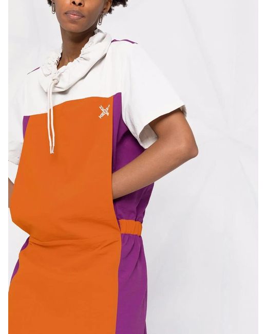 KENZO Orange Colourblock Drawstring-Collar Dress