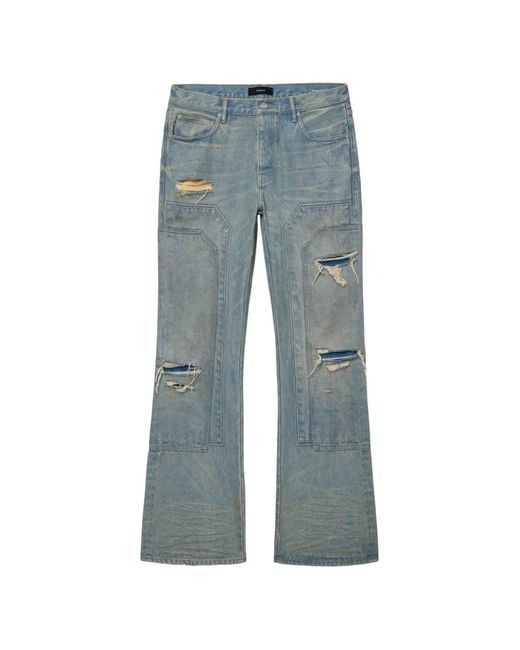 Purple Brand Blue Double Carpenter Distressed Panelled Jeans for men