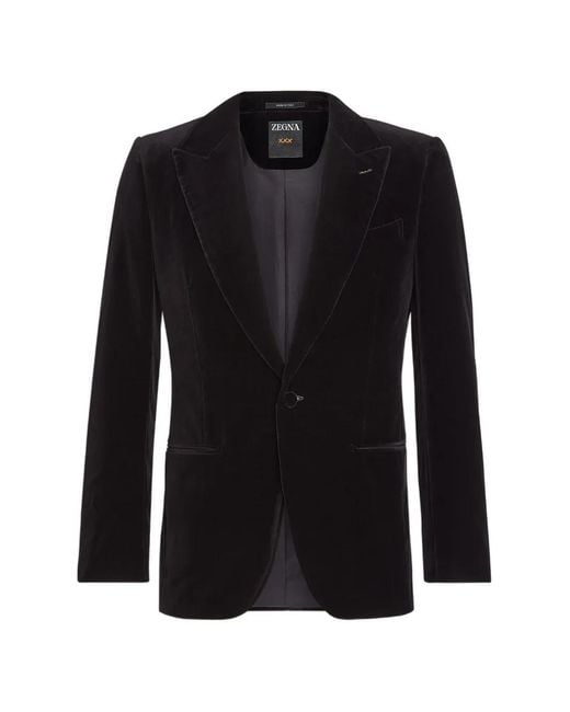 Zegna Black Cotton Buttoned Blazer for men