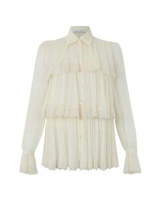 Alberta Ferretti White High-Neck Silk Blouse