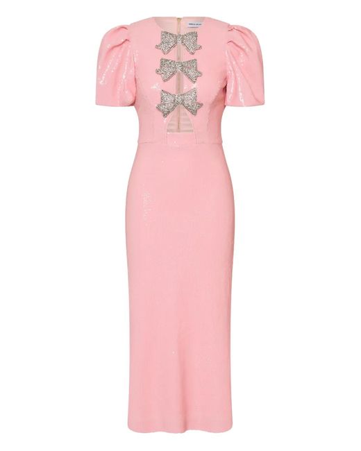 Rebecca Vallance Pink Lydia Bow Puff-Sleeve Midi Dress
