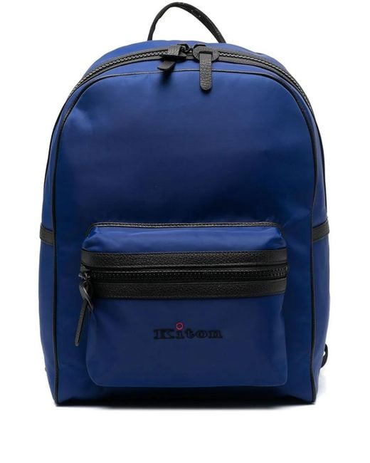 Kiton Blue Logo-Print Zip-Up Backpack for men