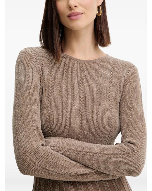 Guess Kabelgebreide Mini-Jurk Met Lange Mouwen in het Brown