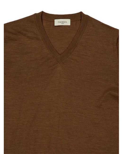 Piacenza Cashmere Brown Long-Sleeve V-Neck Sweater for men