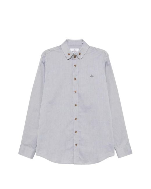 Vivienne Westwood Gray Orb-Embroidered Button-Down Shirt for men