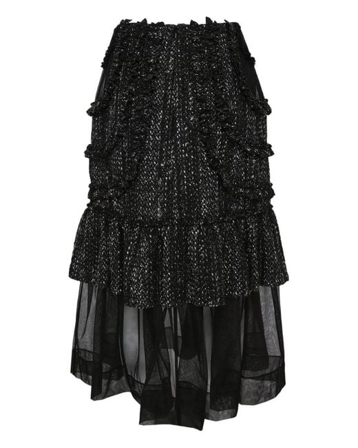 Simone Rocha Midi-Rok Met Patchwork En Franje in het Black
