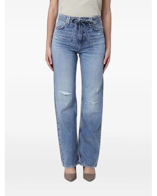 Boss Blue Jean À Effet Usé Noué À La Taille