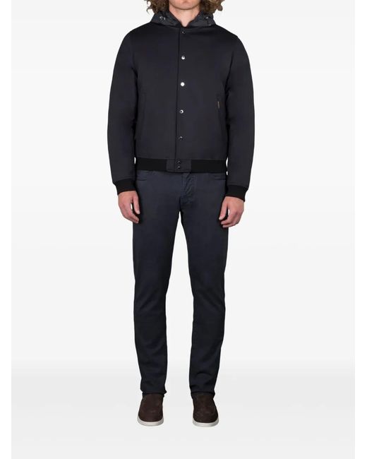 Moorer Blue Hooded Bomber Jacket for men