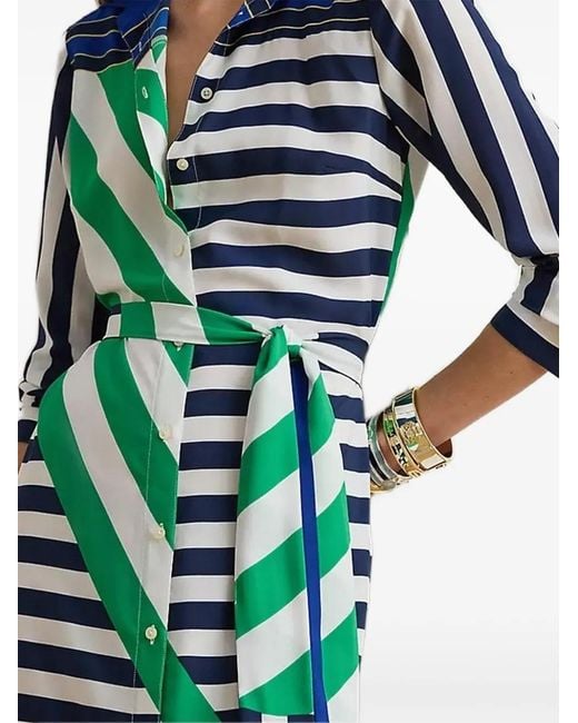 Ralph Lauren Blue Striped Tie-Waist Midi Shirt Dress