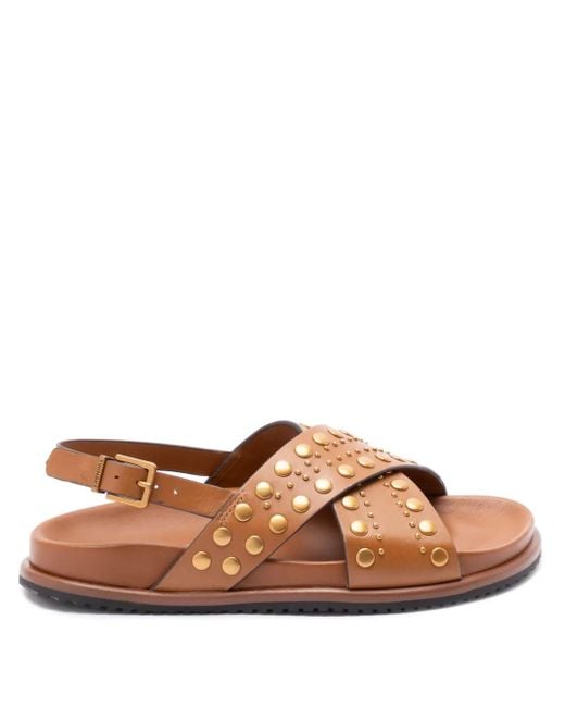 Twinset Brown Stud-Embellished Sandals