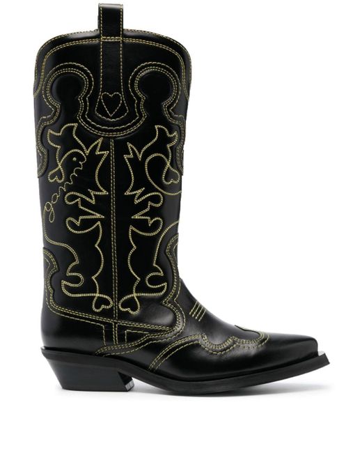 Ganni Black 40mm Mid-calf Western Boots