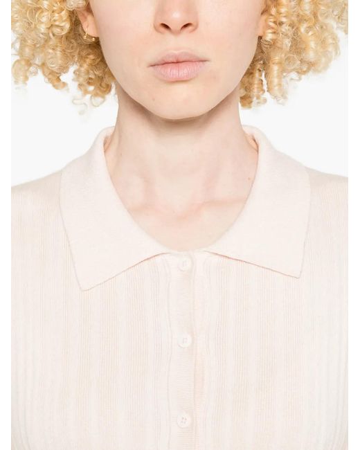 Closed White Ribbed Buttoned Polo Top