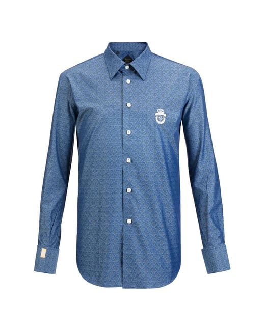 Billionaire Blue Pattern Cotton Shirt for men