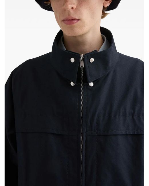 Jil Sander Blue Textured Stand Collar Jacket for men