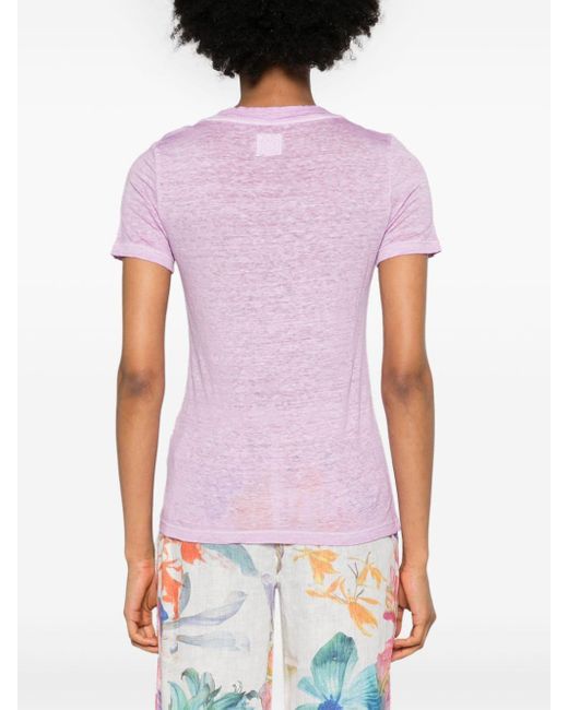 120% Lino Pink Crew-neck Linen T-shirt